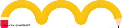 Curved graphic path, shaped like a wooden graphite pencil with an eraser tip, with a bouncing path