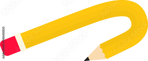 Curved graphic line, in the shape of a wooden graphite pencil with a rubber tip, returning and changing direction, to direct information in design