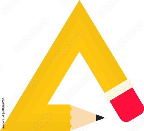 Curved graphic path, shaped like a rubber-tipped wooden graphite pencil, with a triangular shaped path