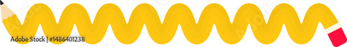 Wavy graphic line, in the shape of a wooden graphite pencil with rubber tip, to direct information in design
