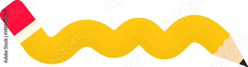 Wavy graphic line, in the shape of a wooden graphite pencil with a rubber tip, to direct information in design