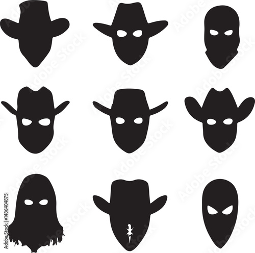 Cowboy Bandit Silhouettes: Western Outlaw Mask Icons Vector Graphics