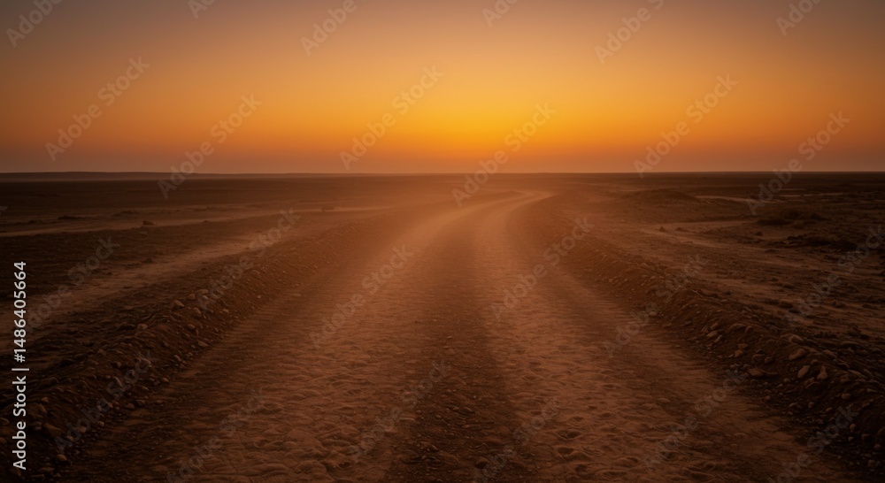 Fototapeta premium Desert Road at Sunset: Orange and Brown Landscape