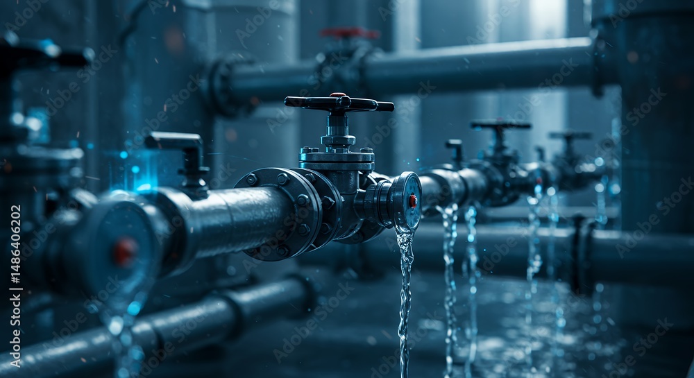 custom made wallpaper toronto digitalIndustrial water system, pipeline with valve leakage and infrastructure problems