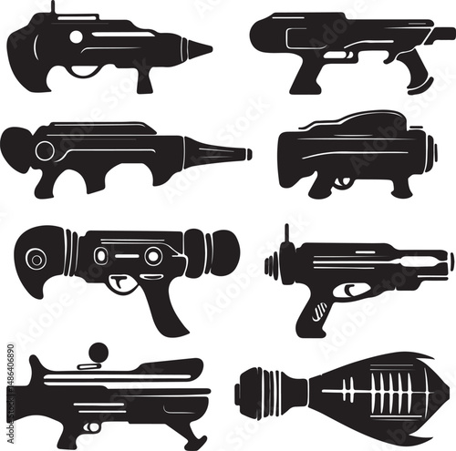 Silhouette Vector Art: Sci-Fi Ray Guns, Futuristic Blasters Collection