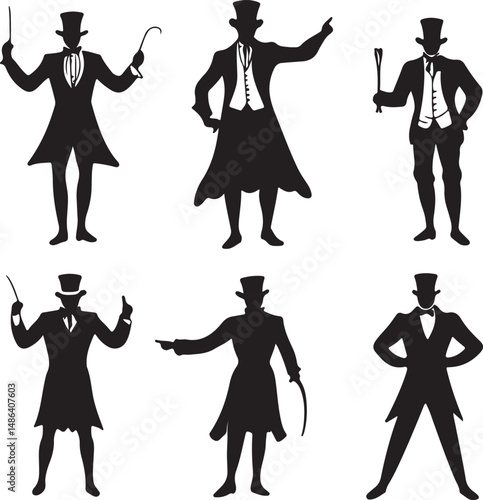Silhouette of Men in Top Hats and Tailcoats Vintage Illustration