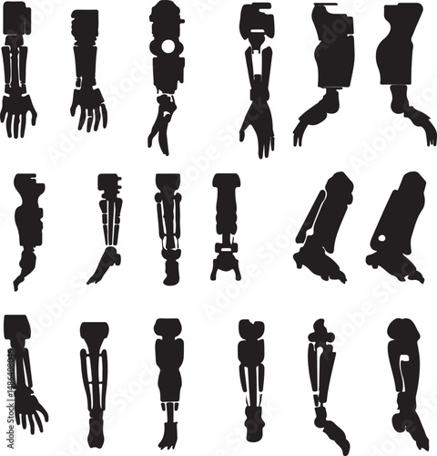 Silhouette Vector Art: Robotic Arms and Legs Prosthetic Limbs Design