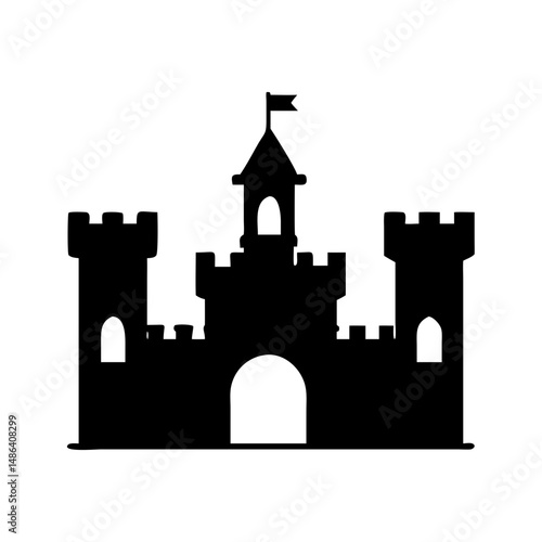 Silhouette castle medieval fortress fairytale kingdom architecture royal tower fantasy landmark graphic