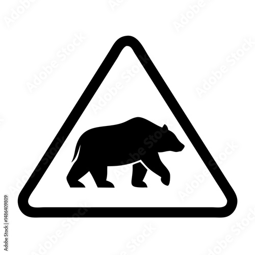 Bear warning sign black silhouette triangle caution animal wildlife danger grizzly bear safety notice symbol