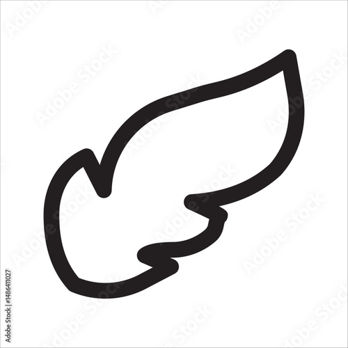 One single black colored feather vector illustration silhouette icon isolated on square white background