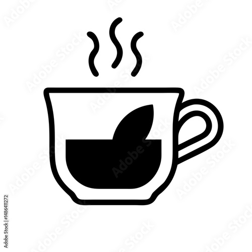 Tea cup with leaf vector icon illustration hot drink herbal tea cup beverage tea time tea break relax