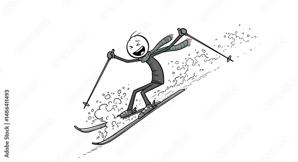 Fototapeta premium Stick figure carving fresh powder slopes and living winter adventure dreams