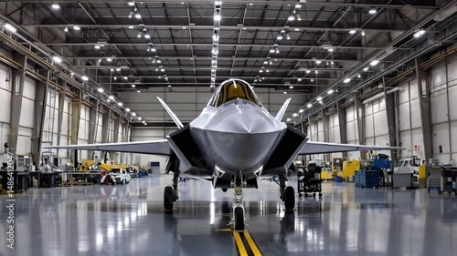 Modern Fighter Jet Inside Aircraft Maintenance Hangar