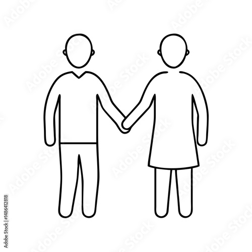 Illustration of couple holding hands, love and relationship concept, outline drawing for design elements