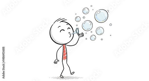 Wallpaper Mural Whimsical stick figure blowing iridescent bubbles, joyful moment illustration Torontodigital.ca