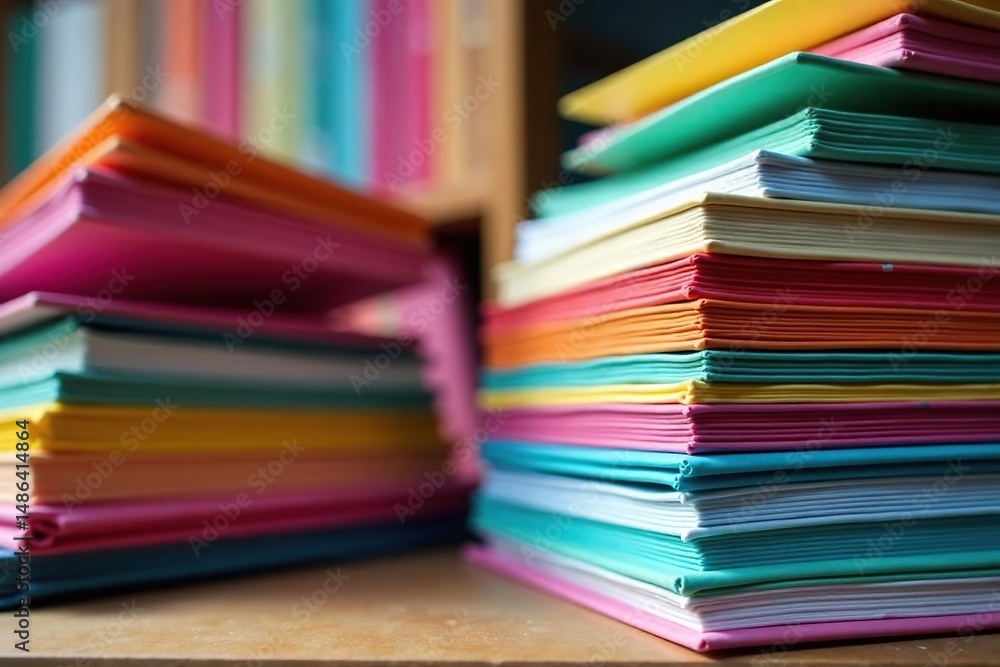 A vibrant stack of colorful files, folders, and documents Organized chaos of bright hues , data, folders, organization A vibrant stack of colorful files, folders, and documents Organized chaos of bright hues , data, folders, organization