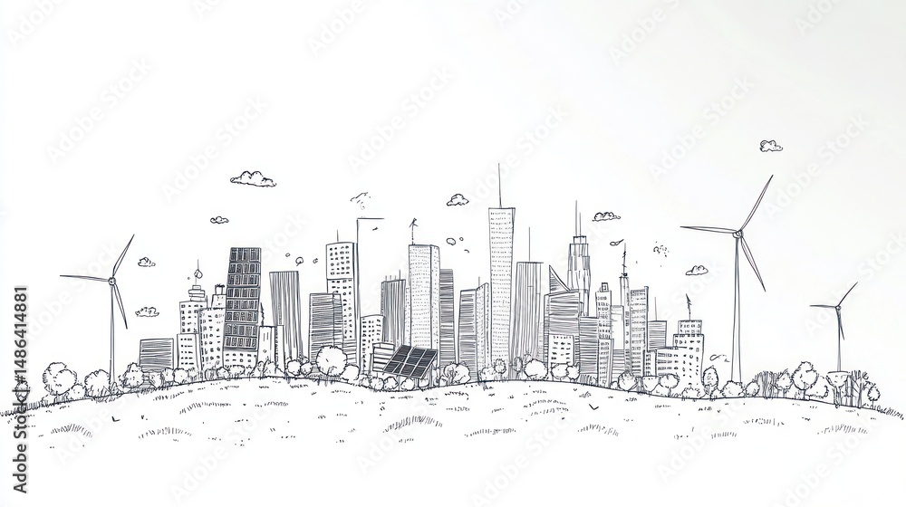 Fototapeta premium Sketch of Sustainable City Skyline