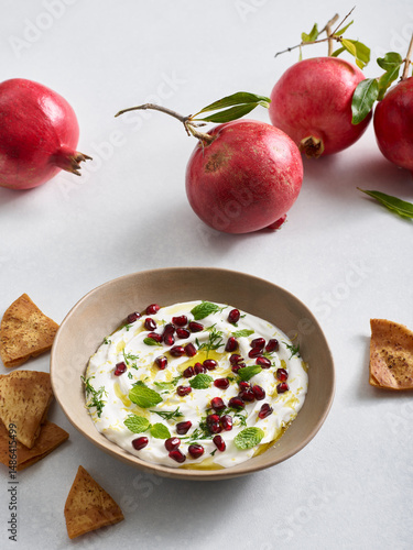 Labneh dip with pomegranate seeds