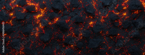 Quadro su tela 3D Rendering of lava melting texture with magma and lava stones