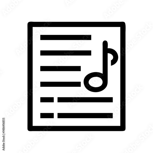 Music sheet icon vector illustration for musical notes and song lyrics with staff lines and note