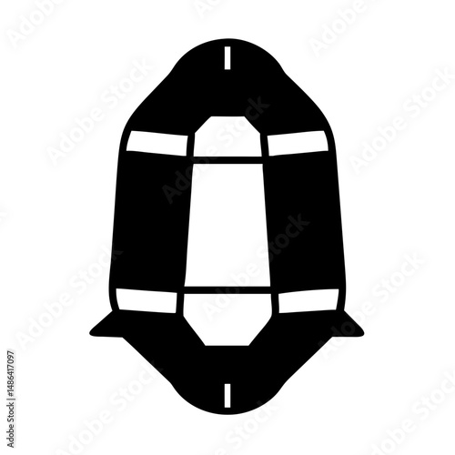 Inflatable river raft vector illustration, black and white rafting boat graphic design isolated on white