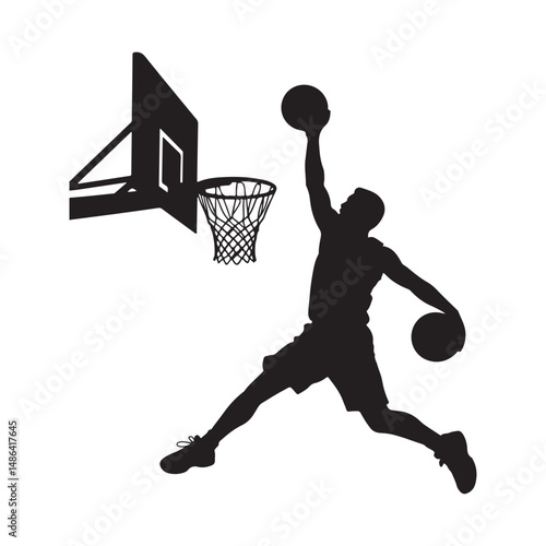 Basketball Player Slam Dunk Silhouette Vector 2
