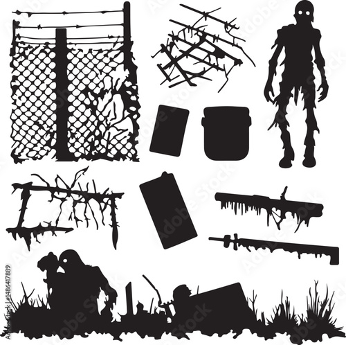 Zombie Apocalypse Silhouette Clipart Vector Graphics Set