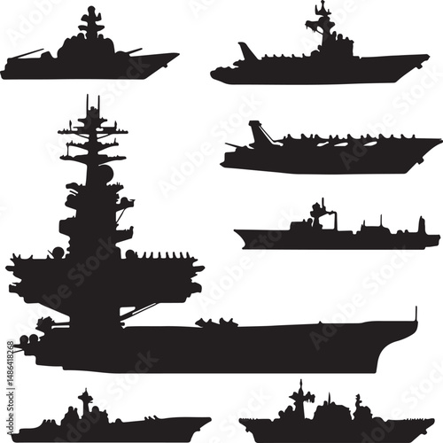Navy Ships Silhouette Vector: Battleship, Aircraft Carrier, Warships Art