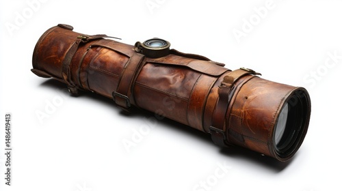 A beautifully crafted telescope wrapped in leather. This unique piece blends functionality with vintage charm. Ideal for outdoor adventures or home decor. Generative AI.