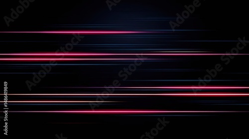 Abstract Lines of Light: Dynamic streaks of luminous red and blue dance across a dark background, creating a mesmerizing visual effect and symbolizing movement and speed.