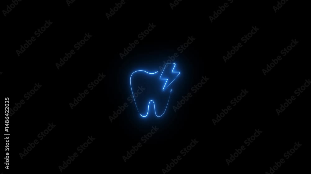 Glowing neon tooth power sign symbol icon. National Dentist Day Wisdom teeth extraction Oral care recovery. on black background... Glowing neon tooth power sign symbol icon. National Dentist Day Wisdom teeth extraction Oral care recovery. on black background...