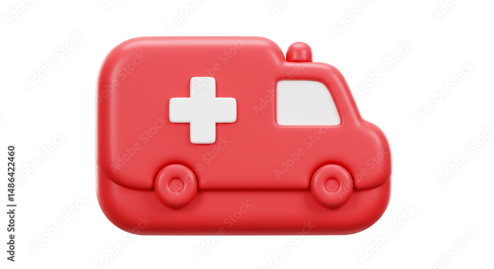 Obraz premium 3D Red Ambulance Icon Emergency Response Medical Care Rescue Vehicle Transportation Health Services