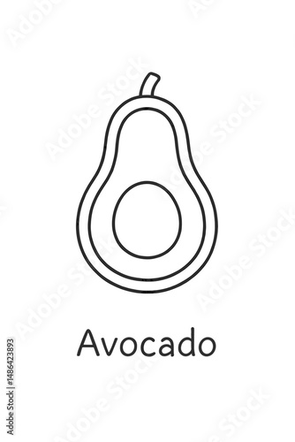 Line drawing of an avocado with seed in minimalist style  