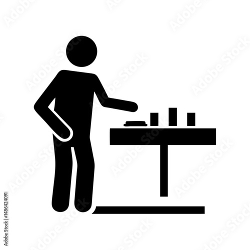 Illustration of stick figure playing dj music at table with sound mixing equipment vector