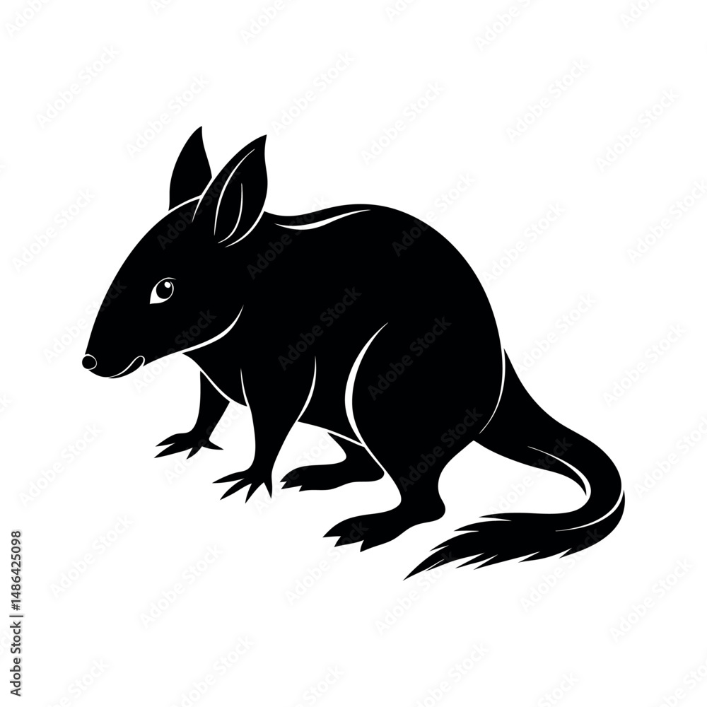 Fototapeta premium Bandicoot Foraging Silhouette Illustration 