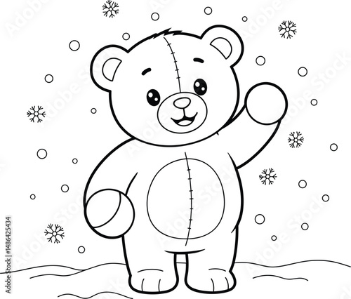 bear and snowflakes christmas winter coloring page. you can print it
