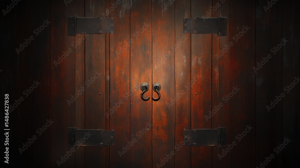 Obraz premium Ancient Wooden Door with Metal Accents: A Rustic Masterpiece