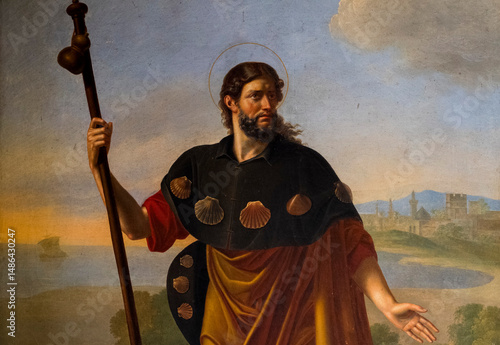 Painting (19th century) of Saint James of Compostela or Saint Jacques de Compostelle. Saint and apostle of the Roman Catholic Church.