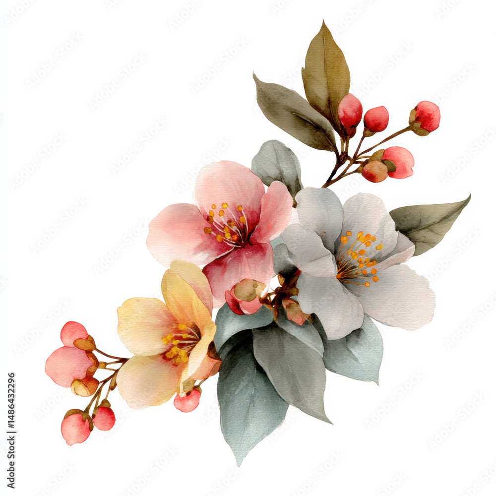 Naklejka premium Watercolor flowers clipart