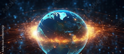 Technological background of the hologram planet Earth. Connection lines Around Earth Globe. Global Connectivity Network