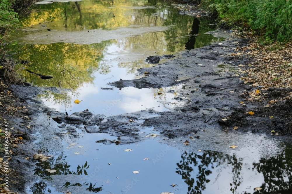 Fototapeta premium Addressing environmental issues caused by water pollution in a polluted stream, Environmental problems related to water pollution