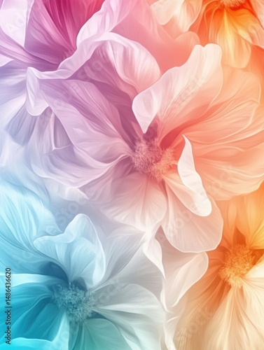 Hyperrealistic floral background featuring soft pastel colors and ultra-detailed petals creating a dreamy and vibrant atmosphere