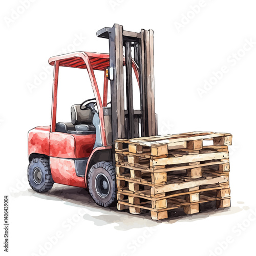 watercolor of Forklift Lifting Pallets, vector high quality, isolated on a white background.