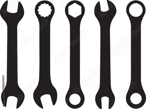 Wrench Icon Set, Repair Tool Silhouettes