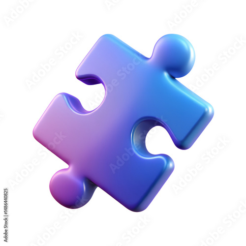 3d render of a glossy gradient puzzle piece isolated on black background