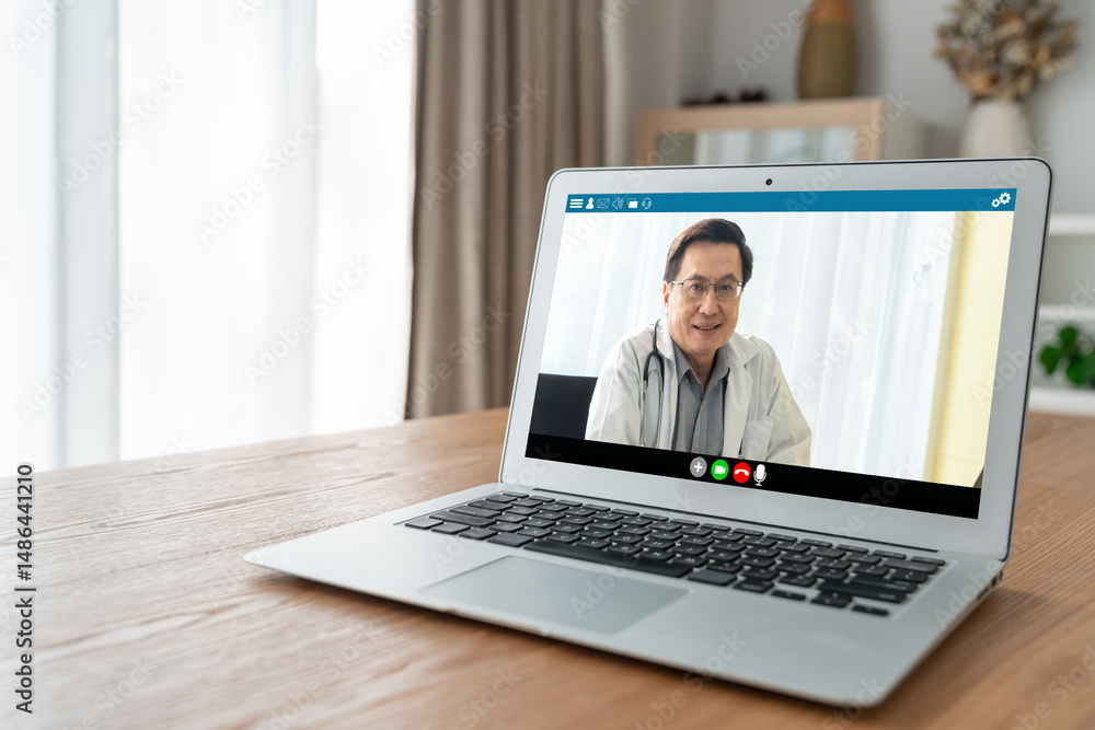 Doctor video call online by modish telemedicine software application for virtual meeting with patient Doctor video call online by modish telemedicine software application for virtual meeting with patient