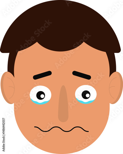 Cartoon male face with visible teardrops near eyes expressing sadness.