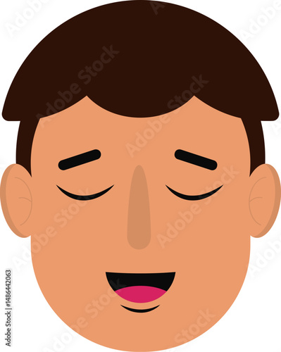 Cartoon face of a male character with closed eyes, lifted chin and confident expression.