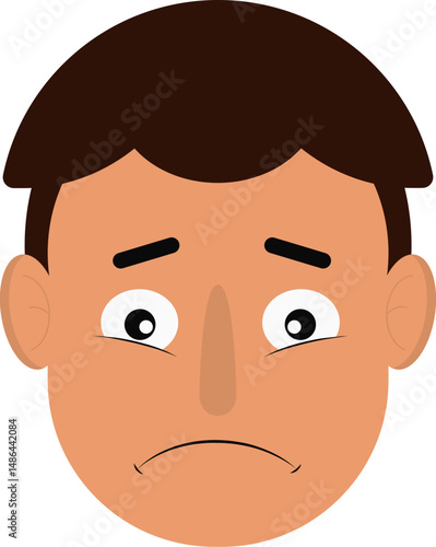 Cartoon-style male character with a solemn expression and slightly drooping eyelids.