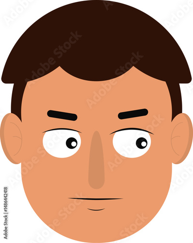 Male cartoon face with focused expression, straight eyebrows, and closed mouth.